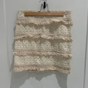 HD in Paris Cream Eyelet Fringe Mini Skirt